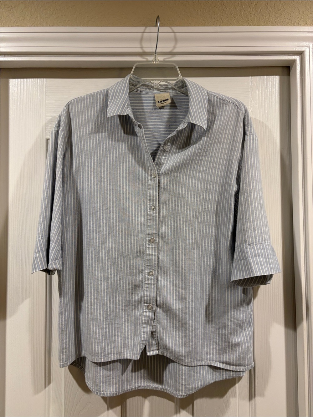 Baldwin Casual Striped Short-Sleeve Shirt - Light Blue size M
